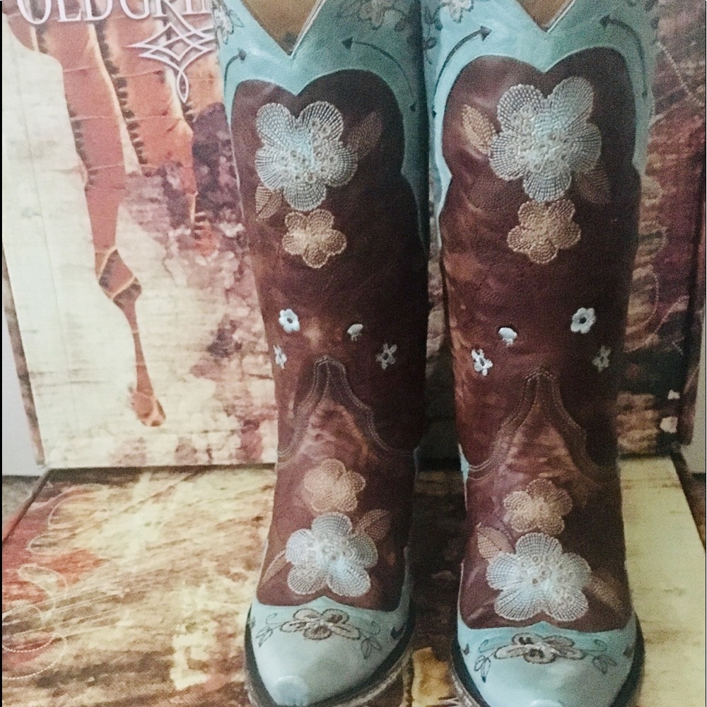 OLD GRINGO BONNIE 13" BRASS / AQUA LEATHER COWGIRL